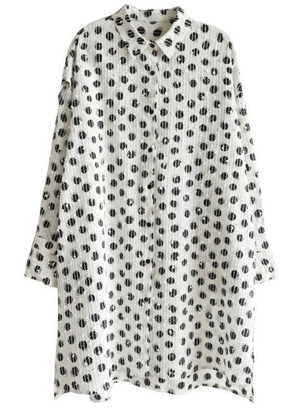 Classy White Dot Cotton Dress Button Spring Dresses - SooLinen