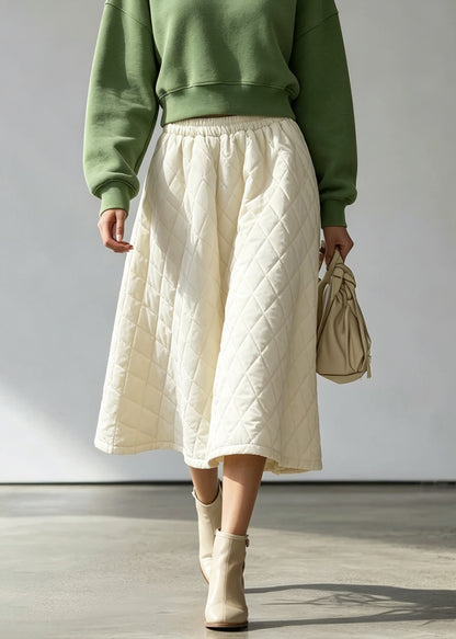 Classy White Elastic Waist Fine Cotton Filled Skirt Fall