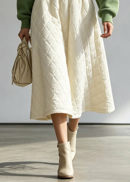 Classy White Elastic Waist Fine Cotton Filled Skirt Fall