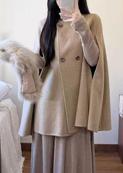 Classy White Fur Collar Patchwork Button Woolen Coat Fall