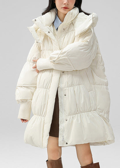Classy White Hooded Wrinkled Duck Down Down Coat Winter