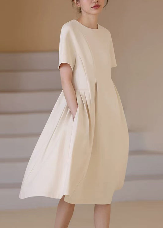Classy White O-Neck Exra Large Hem Dresses Short Sleeve
