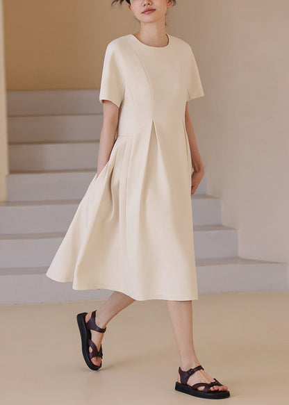 Classy White O-Neck Exra Large Hem Dresses Short Sleeve