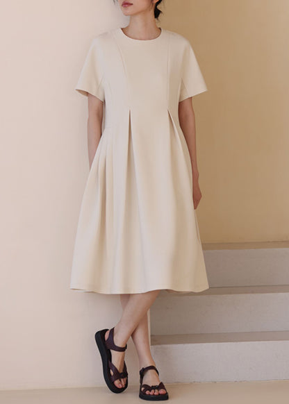 Classy White O-Neck Exra Large Hem Dresses Short Sleeve