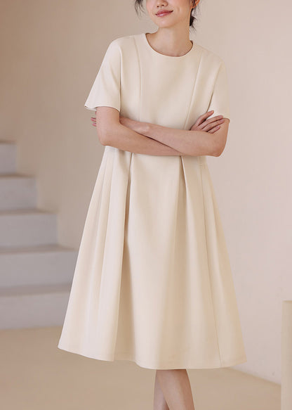Classy White O-Neck Exra Large Hem Dresses Short Sleeve