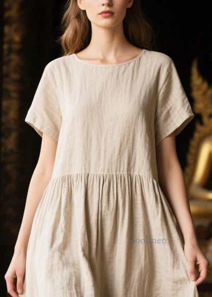 Classy White Oversized Patchwork Linen Long Dresses Summer