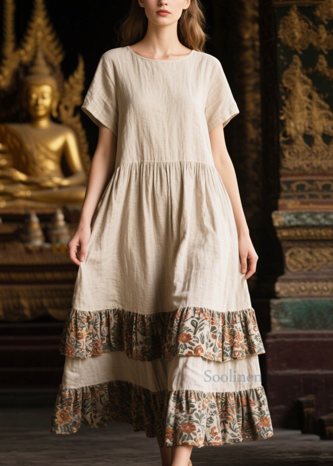 Classy White Oversized Patchwork Linen Long Dresses Summer