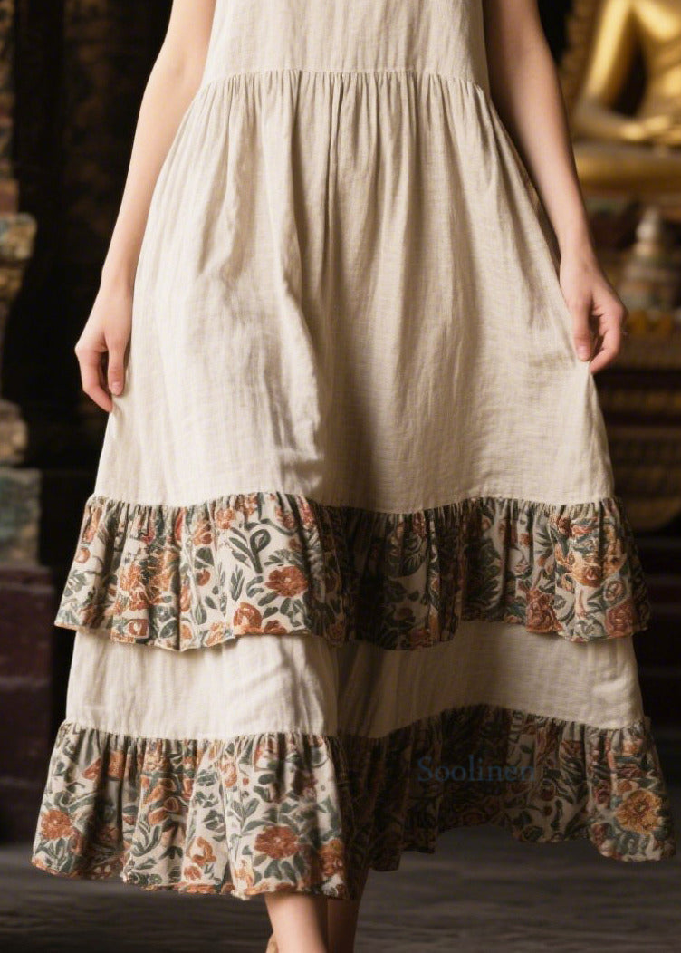 Classy White Oversized Patchwork Linen Long Dresses Summer
