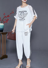 Load image into Gallery viewer, Classy White Oversized Print Linen Silk Two Pieces Set Summer