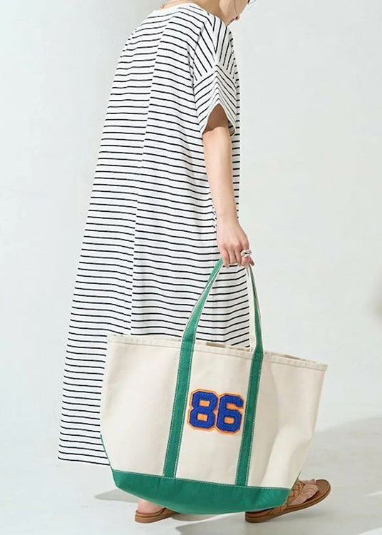 Classy White Oversized Striped Cotton Maxi Dress Summer