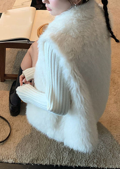 Classy White Pockets Leather And Fur Waistcoat Winter