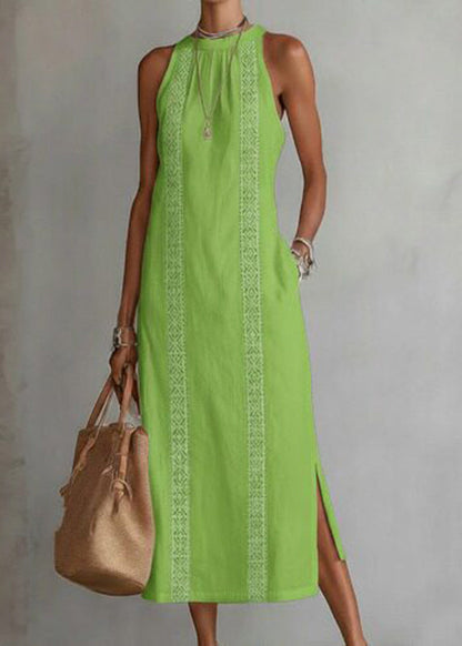 Classy White Print Side Open Long Dresses Summer