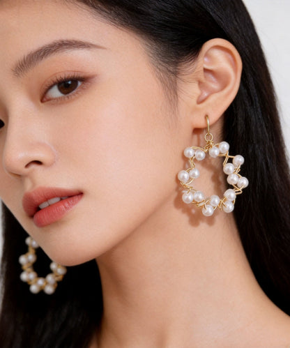 Classy White Ring-shaped Pearl Drop Earrings