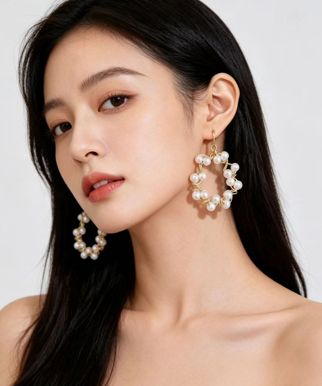 Classy White Ring-shaped Pearl Drop Earrings