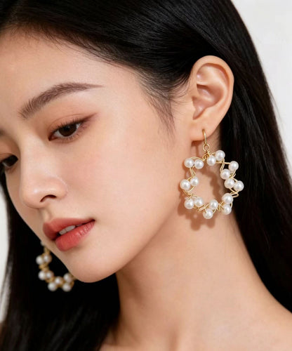 Classy White Ring-shaped Pearl Drop Earrings