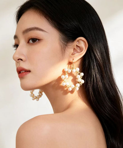 Classy White Ring-shaped Pearl Drop Earrings