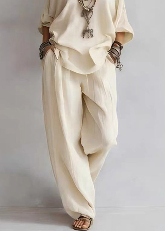 Classy White Slash Neck Top And Wide Leg Pants Two Pieces Set Bracelet Sleeve