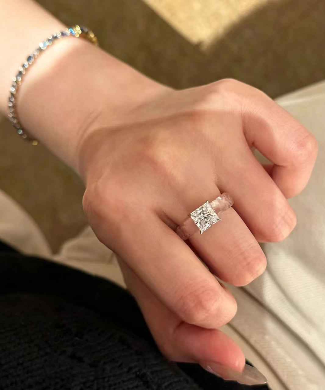 Classy White Square Zircon Imitation Crystal Rings