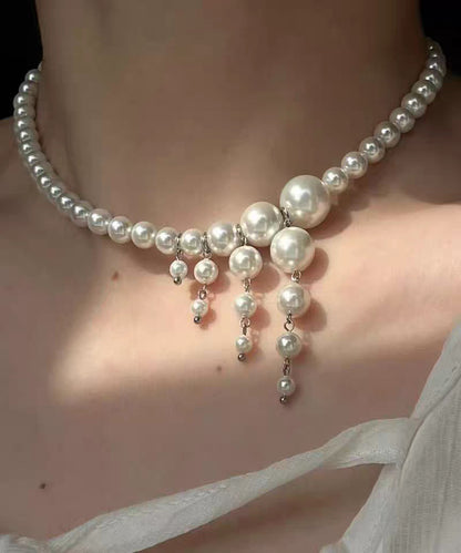 Classy White Stainless Steel Pearl Tassel Pendant Necklace