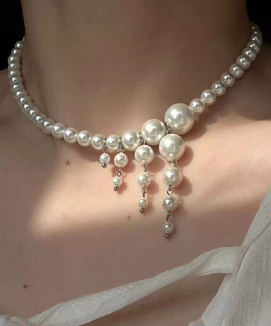 Classy White Stainless Steel Pearl Tassel Pendant Necklace