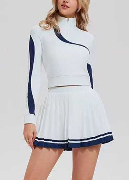 Classy White Stand Neck Tennis Sportswear Two-Piece Set Long Sleeve