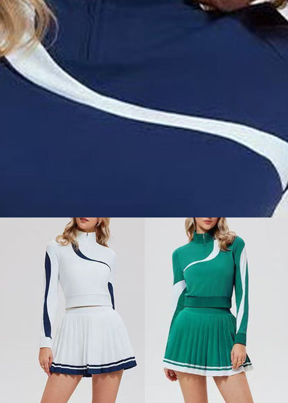 Classy White Stand Neck Tennis Sportswear Two-Piece Set Long Sleeve