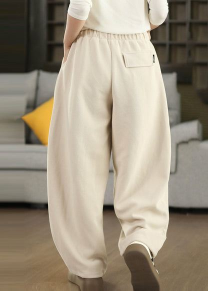 Classy Yellow Elastic Waist Drawstring Thick Cotton Pants Fall