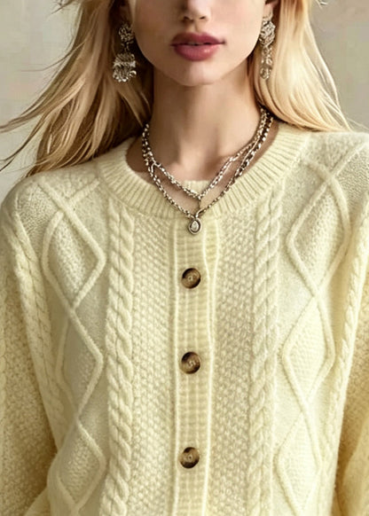 Classy Yellow O-Neck Warm Knit Cardigans Fall