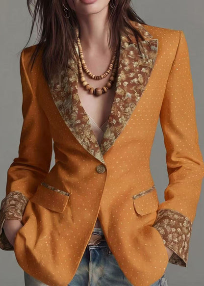 Classy Yellow Peter Pan Collar Print Cotton Suit Coats Fall