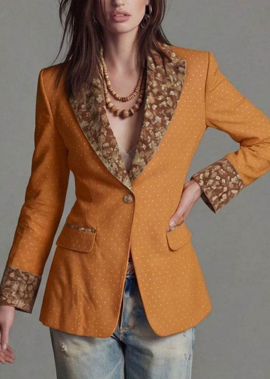 Classy Yellow Peter Pan Collar Print Cotton Suit Coats Fall