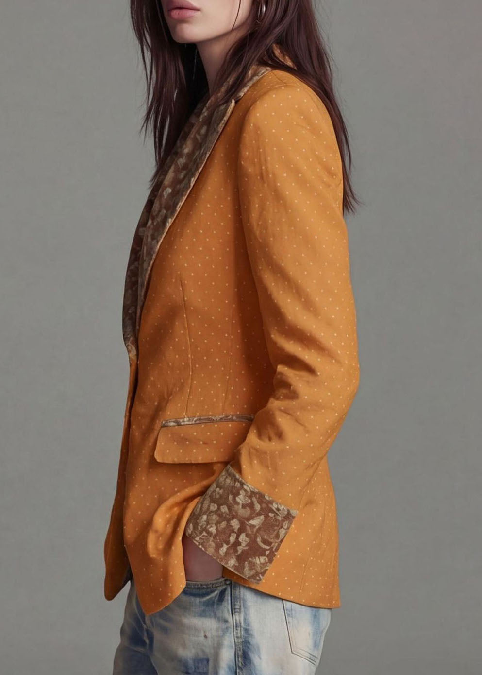 Classy Yellow Peter Pan Collar Print Cotton Suit Coats Fall