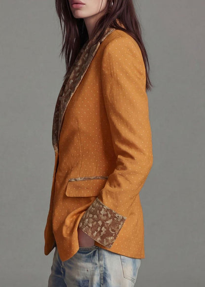 Classy Yellow Peter Pan Collar Print Cotton Suit Coats Fall