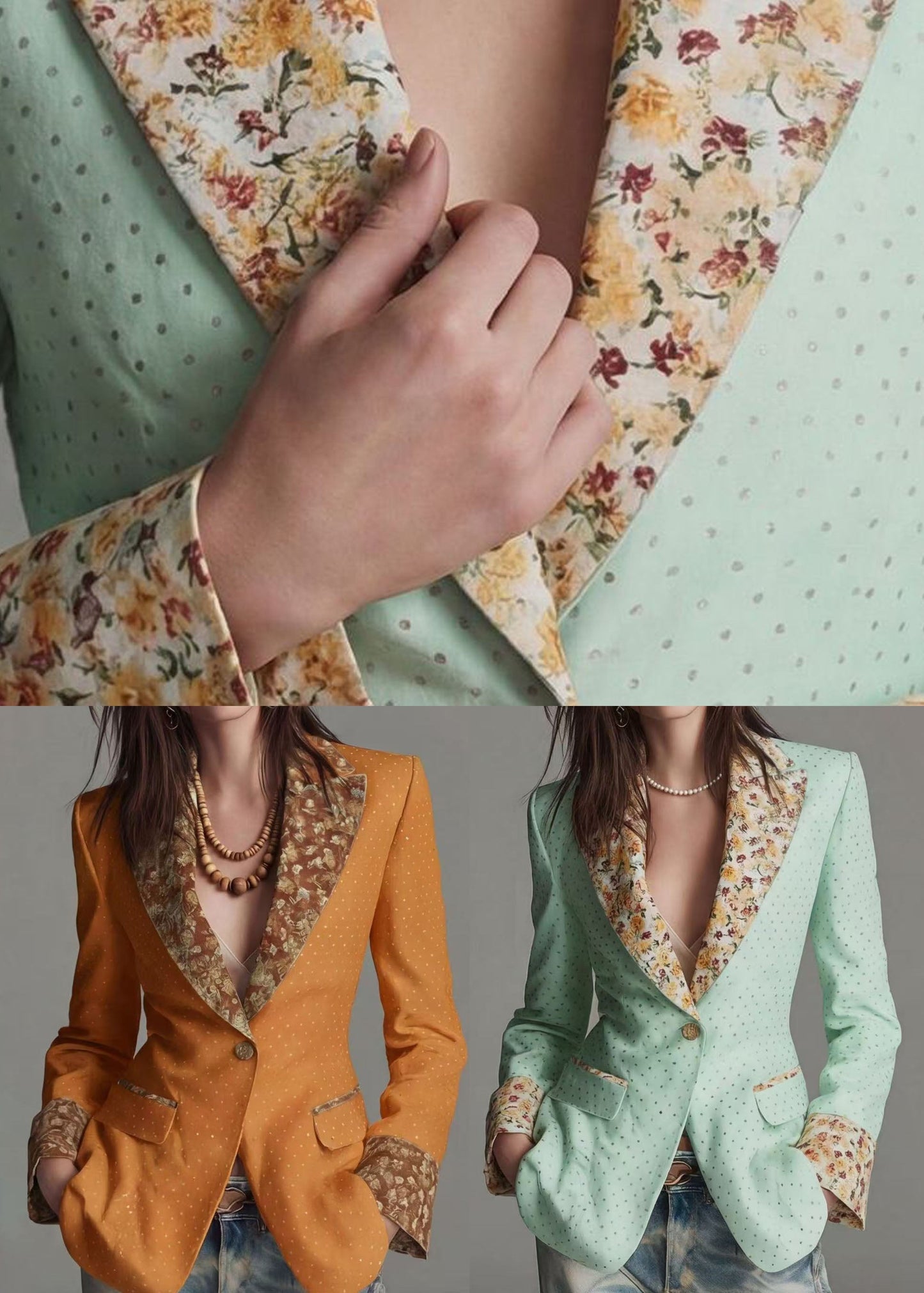 Classy Yellow Peter Pan Collar Print Cotton Suit Coats Fall