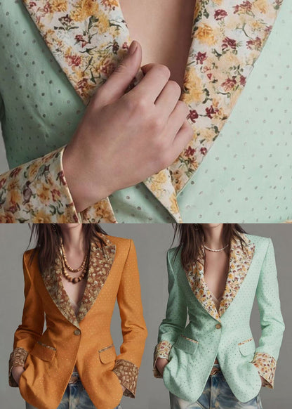 Classy Yellow Peter Pan Collar Print Cotton Suit Coats Fall