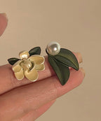 Classy Yellow Sterling Silver Asymmetricar Pearl Gardenia Stud Earrings