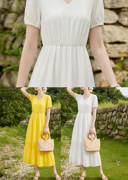 Classy Yellow V Neck Patchwork Chiffon Long Dress Summer