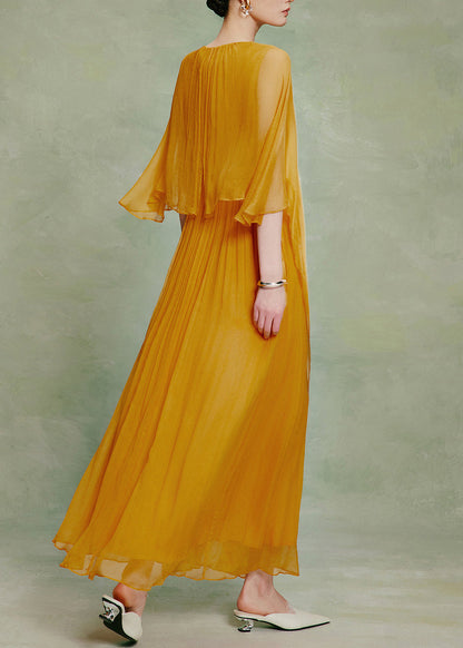 Classy Yellow V Neck Shawl Maxi Dress Fall