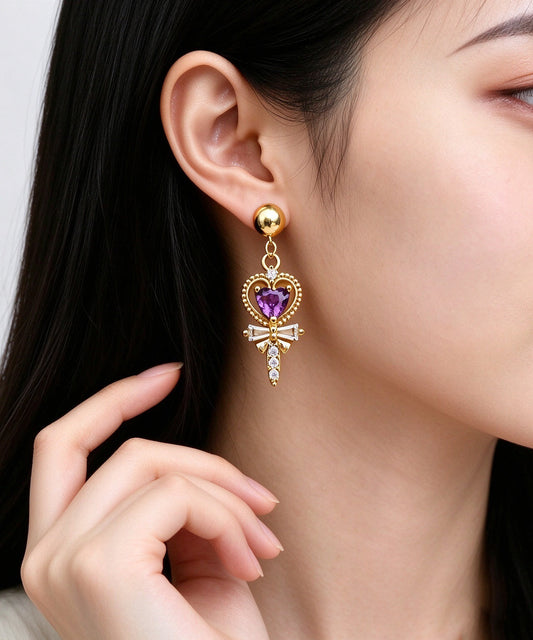 Classy Zircon Crystal Heart Metal Drop Earrings
