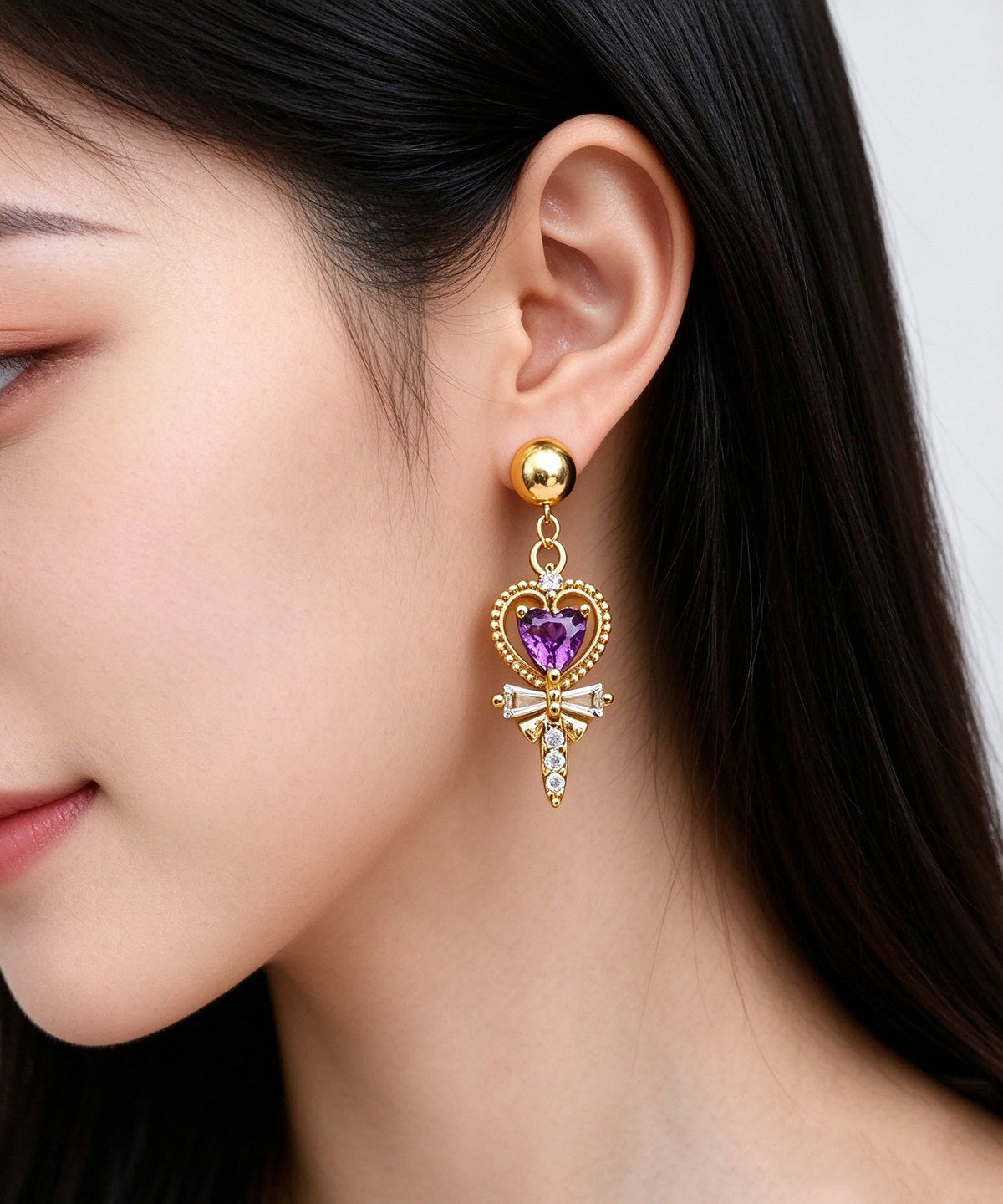 Classy Zircon Crystal Heart Metal Drop Earrings