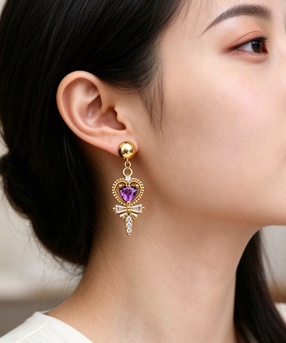 Classy Zircon Crystal Heart Metal Drop Earrings