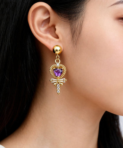 Classy Zircon Crystal Heart Metal Drop Earrings
