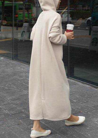 Classy beige cotton clothes For Women hooded Batwing Sleeve Maxi Dresses - SooLinen