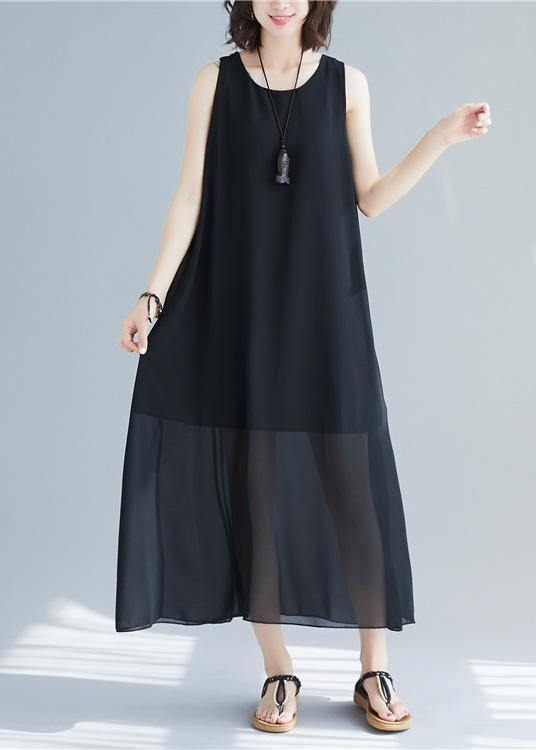 Classy black cotton Long Shirts sleeveless cotton summer Dress - SooLinen
