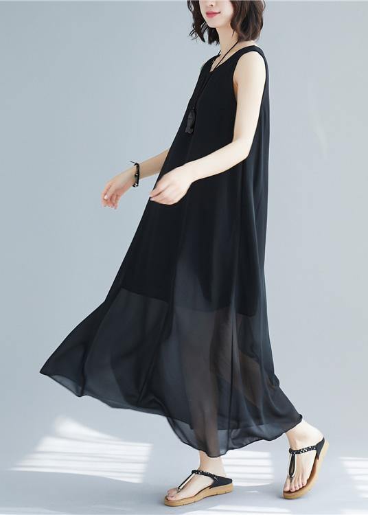 Classy black cotton Long Shirts sleeveless cotton summer Dress - SooLinen