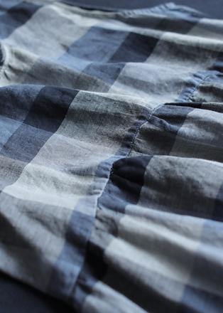 Classy blue plaid cotton clothes o neck pockets Art Dresses - SooLinen