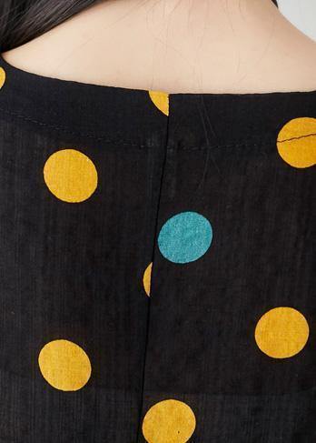 Classy dotted Cotton clothes Women Shape black Dress summer - SooLinen