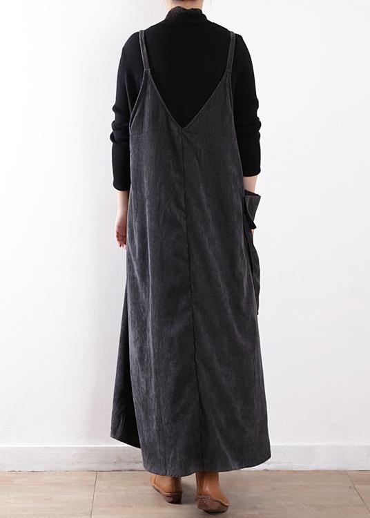 Classy gray dress Large pockets long fall Dresses - SooLinen