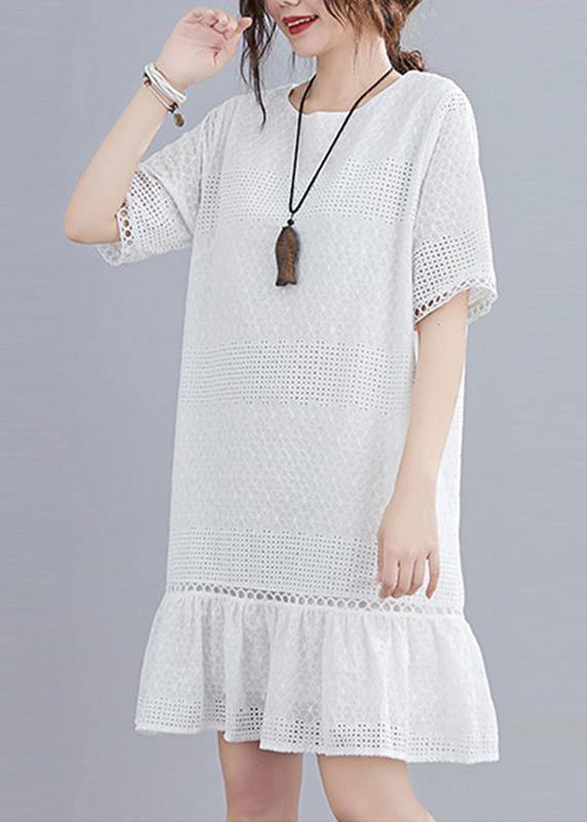 Classy hollow out zippered quilting dresses Shirts white Dresses - SooLinen