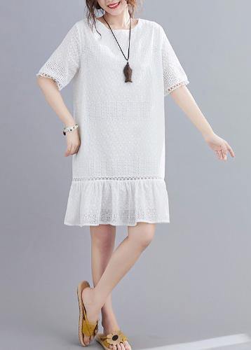 Classy hollow out zippered quilting dresses Shirts white Dresses - SooLinen