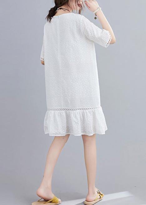 Classy hollow out zippered quilting dresses Shirts white Dresses - SooLinen